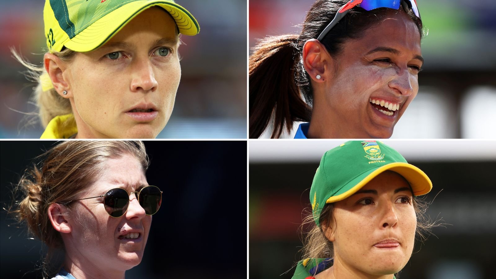 (From top left) Meg Lanning, Harmanpreet Kaur, Heather Knight and Sune Luus will hope to lift the T20 World Cup on Sunday