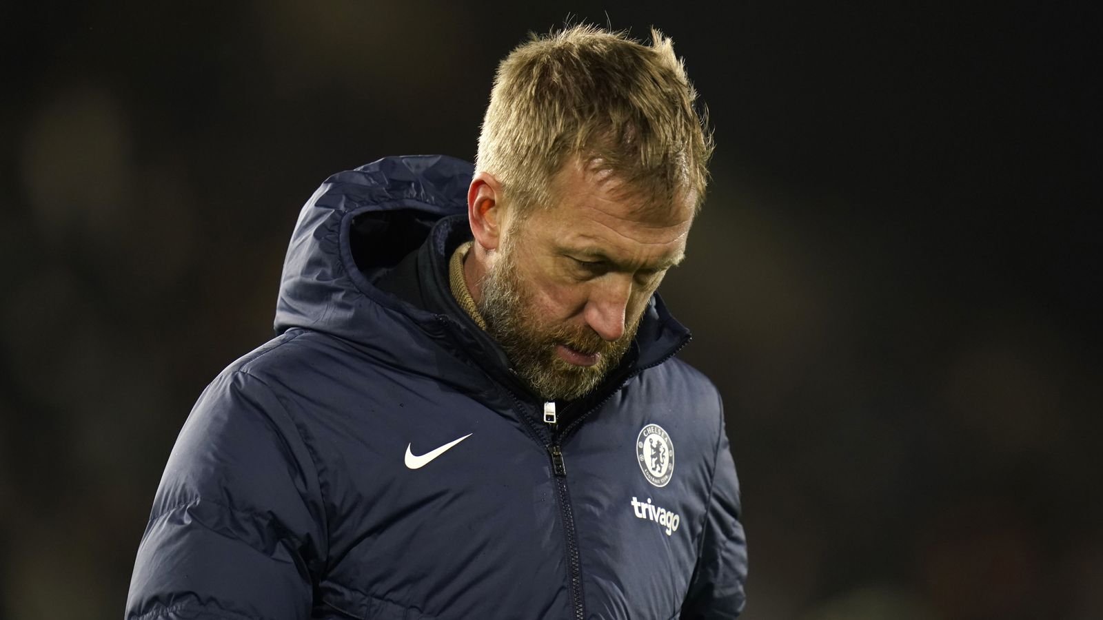 Graham Potter looks dejected after Chelsea lost at Fulham