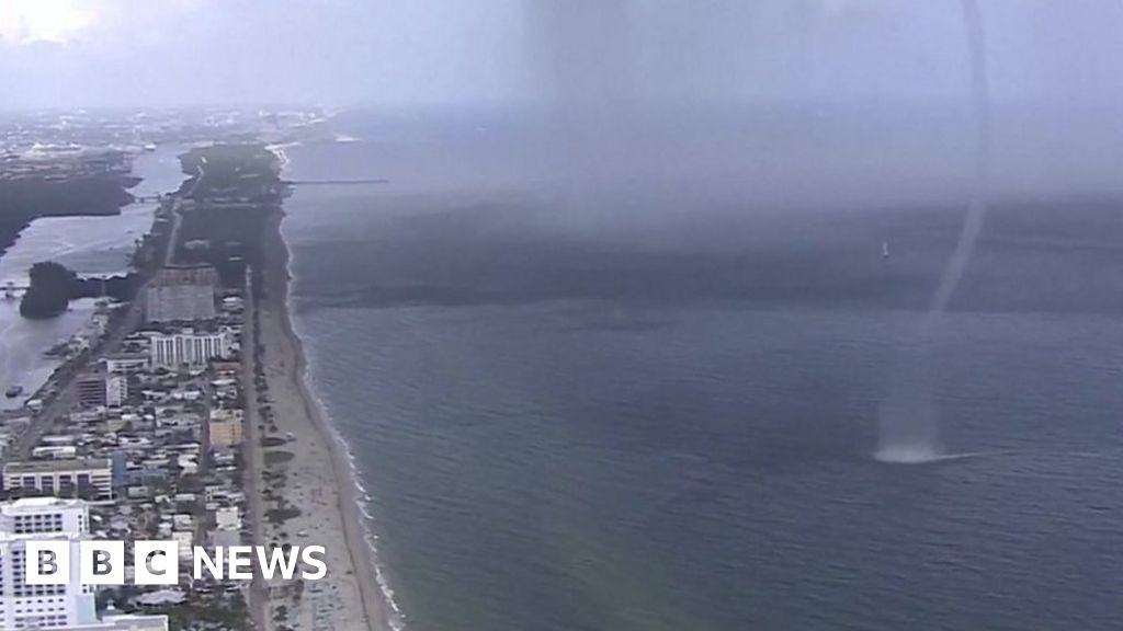 Waterspout crashes on to beach full of people in Miami