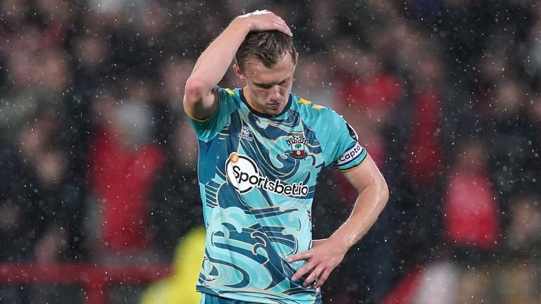 James Ward-Prowse reacts during Southampton's loss at Nottingham Forest