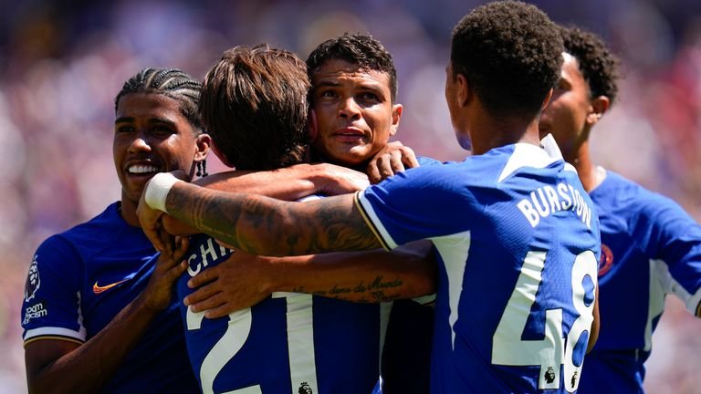 Chelsea's Thiago Silva celebrates his goal against Fulham in the Premier League Summer Series